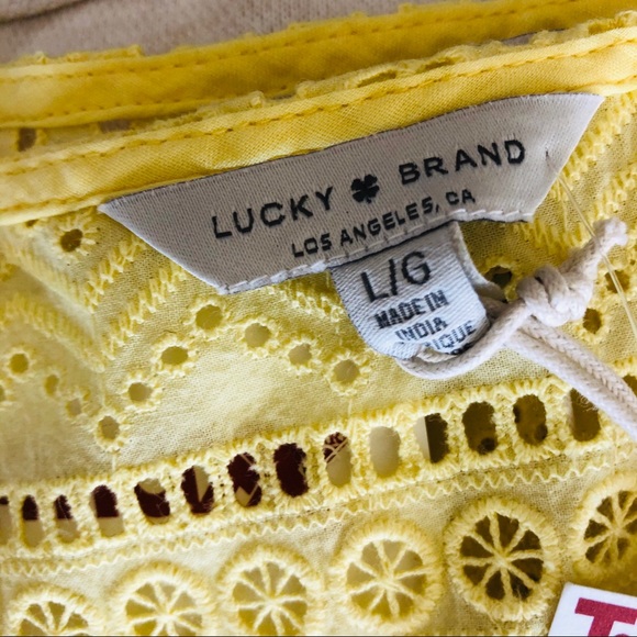 NWT LUCKY BRAND lace eyelet yellow boho blouse - Picture 7 of 8